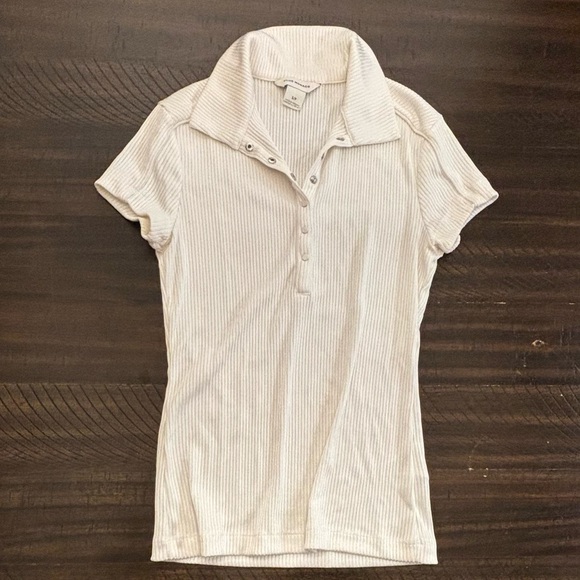 Winter white Club Monaco polyester ribbed polo. Fitted. Size small - Picture 1 of 6